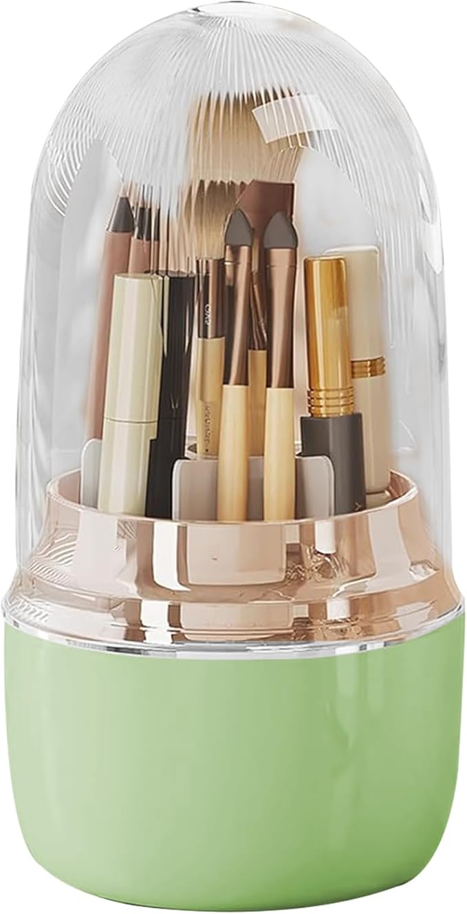 360° Rotating Toothbrush Holder with Cover, 7-Slot Bathroom Organizer for Electric Toothbrush, Toothpaste, Razors, Draining Water, Countertop Vanity Storage