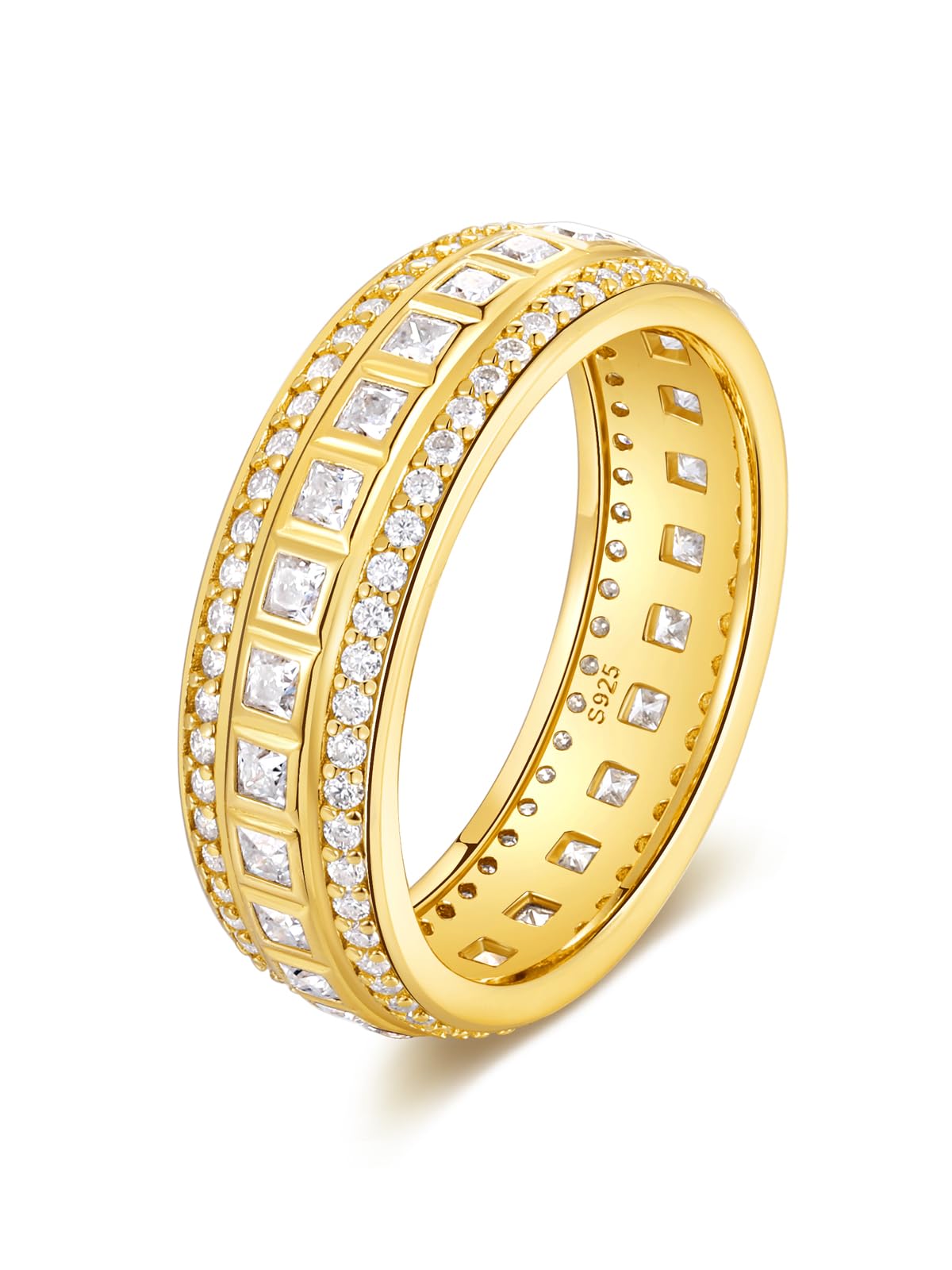 Frbod Women's Moissanite Ring Princess Cut Diamond Wedding Band Chunky Gold Plated Rings Gifts for Men Size 10