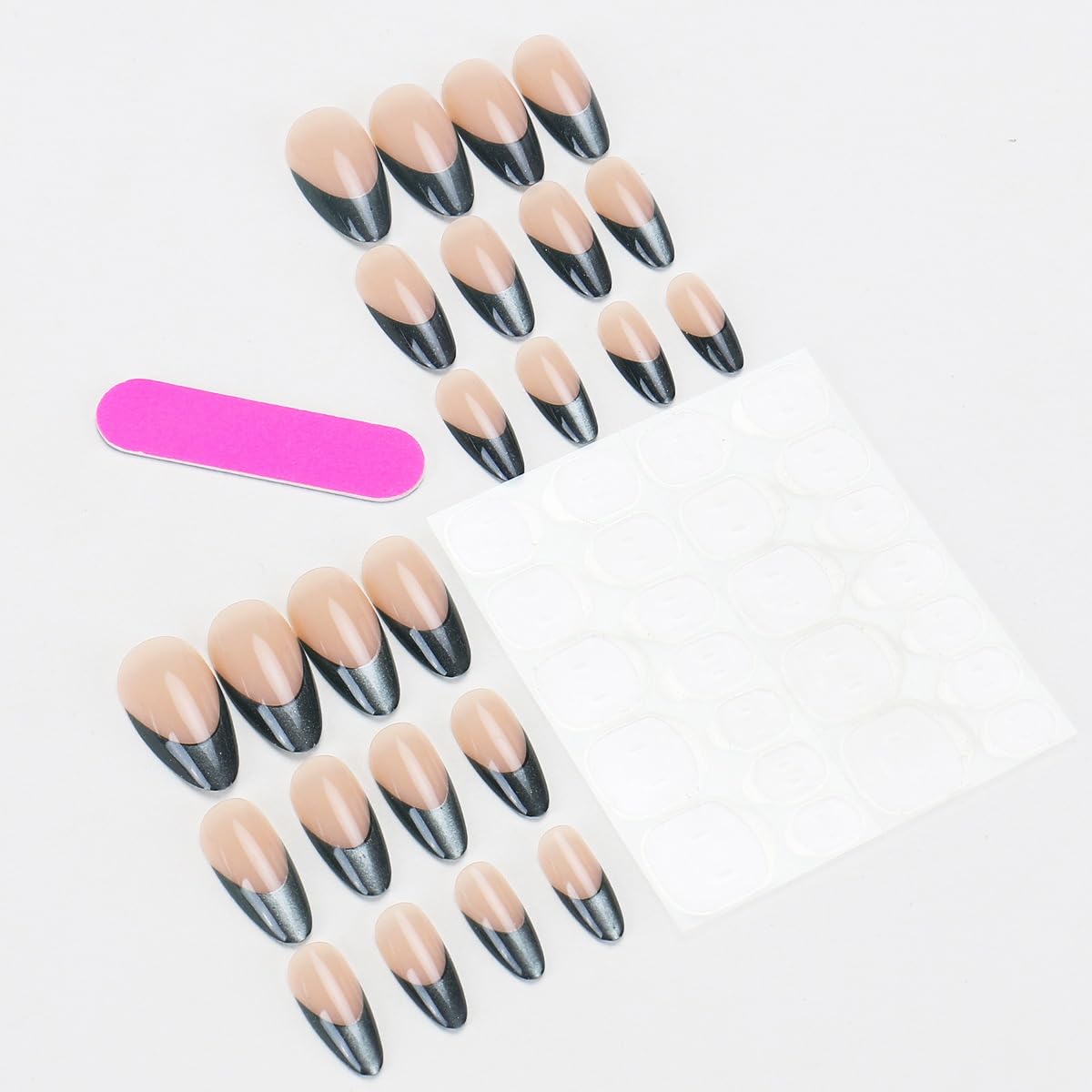 Green French Tip Press on Nails Medium Almond Nude Fake Nails with Glue Reusable Acrylic False Nails Full Cover Glossy Artificial Nails for Women DIY Manicure Decoration 24PCS