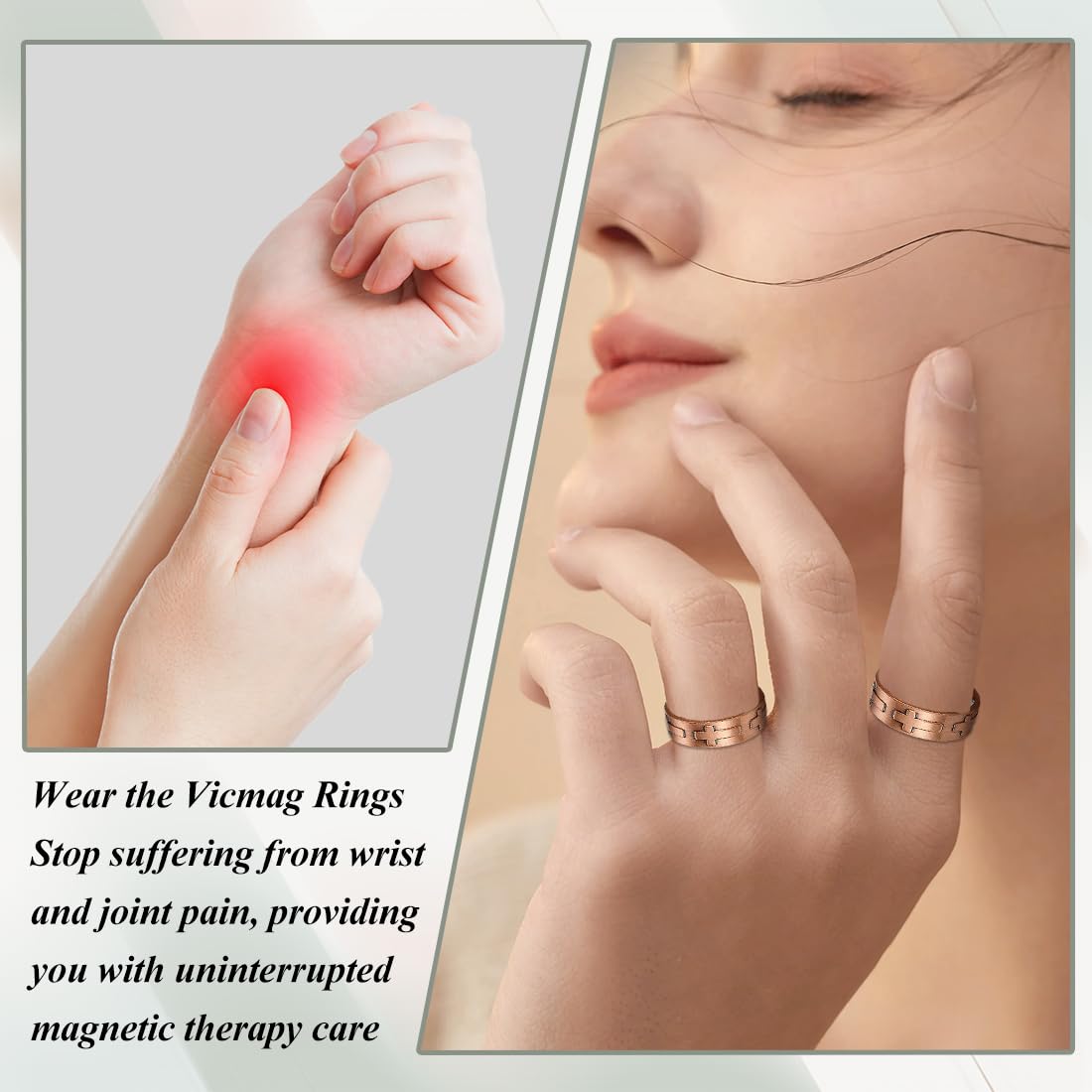 Vicmag Copper Magnetic Rings for Women 99.9% Copper Finger Ring Ultra Strength Magnet Gift Adjustable