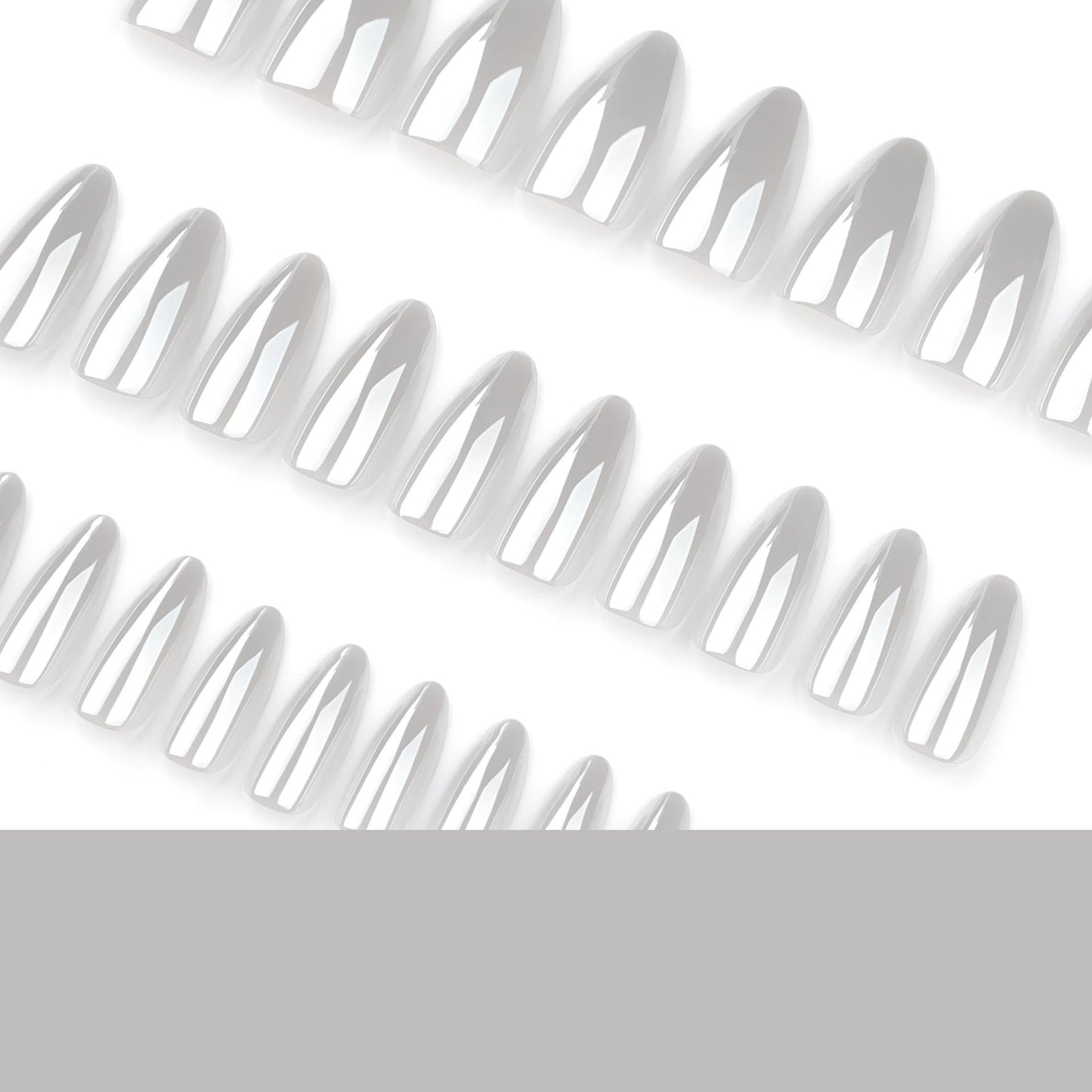 Medium Press on Nails Almond - Chrome White Fake Nails - Solid Color Full Cover Stick on False Nail - for Women 24 Pcs
