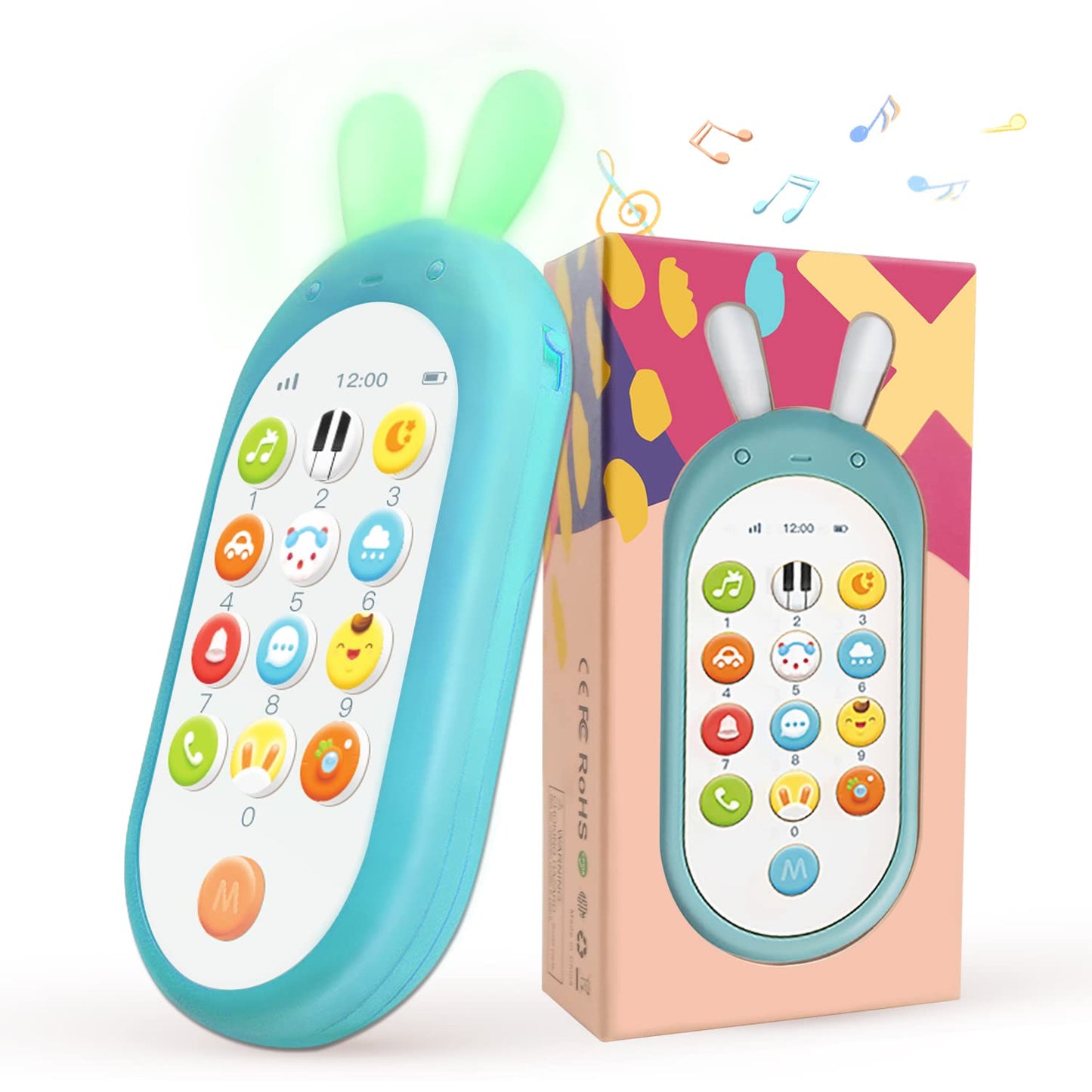 Richgv Baby Cell Phone Toy - Sensory Learning Toys with 12 Functions, Light & Multi Sound Effects, Teething Toys for Babies & Infant 6 to 12 Months Boy Xmas Gifts Stocking Stuffers