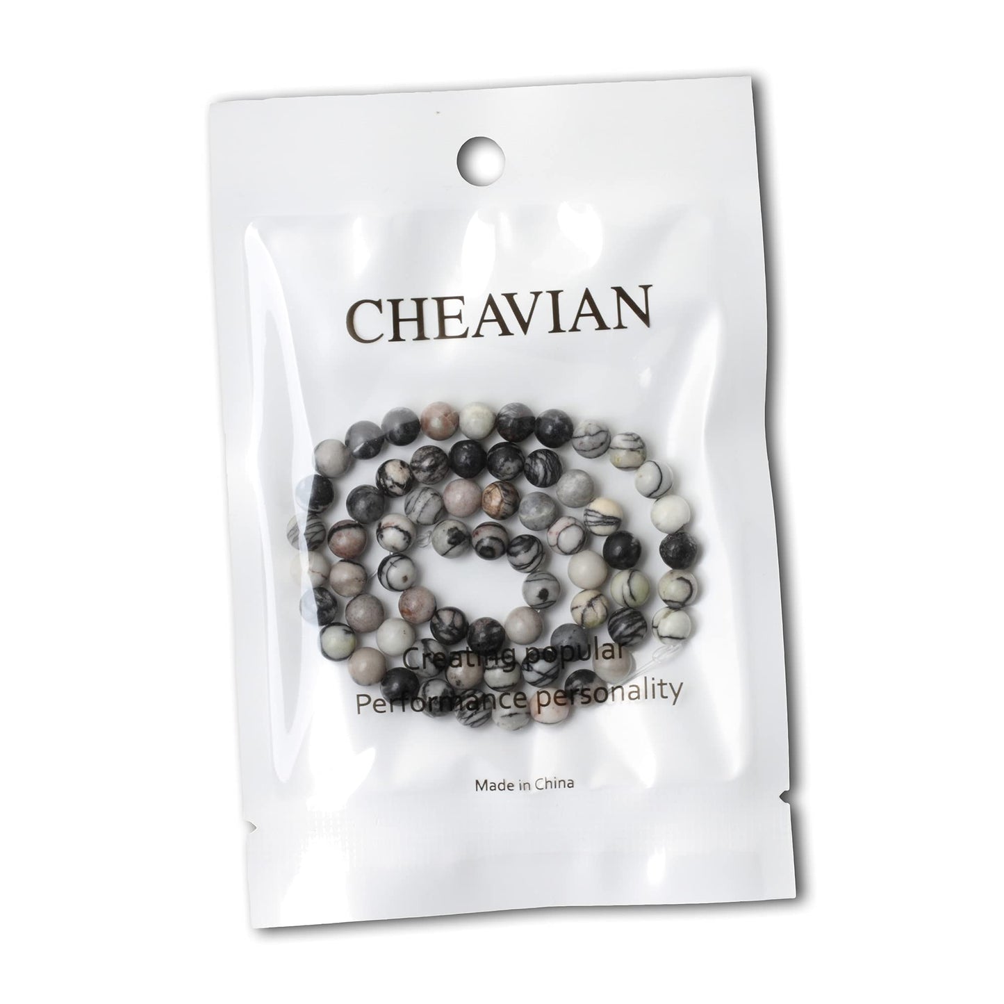 CHEAVIAN 60PCS 6mm Natural Black Network Zebra Stone Round Loose Beads for Jewelry Making DIY Bracelet Necklace Materials 1 Strand 15"