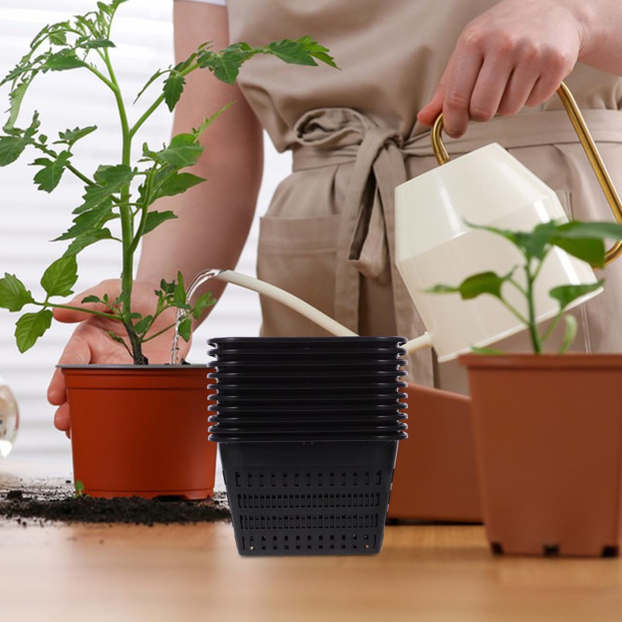 Hemoton Pond Plant Baskets, Heavy Duty Plastic Mesh Net Pots for Aquatic Plant Pot and Hydroponic Baskets in Aquarium Container, 10 Pack