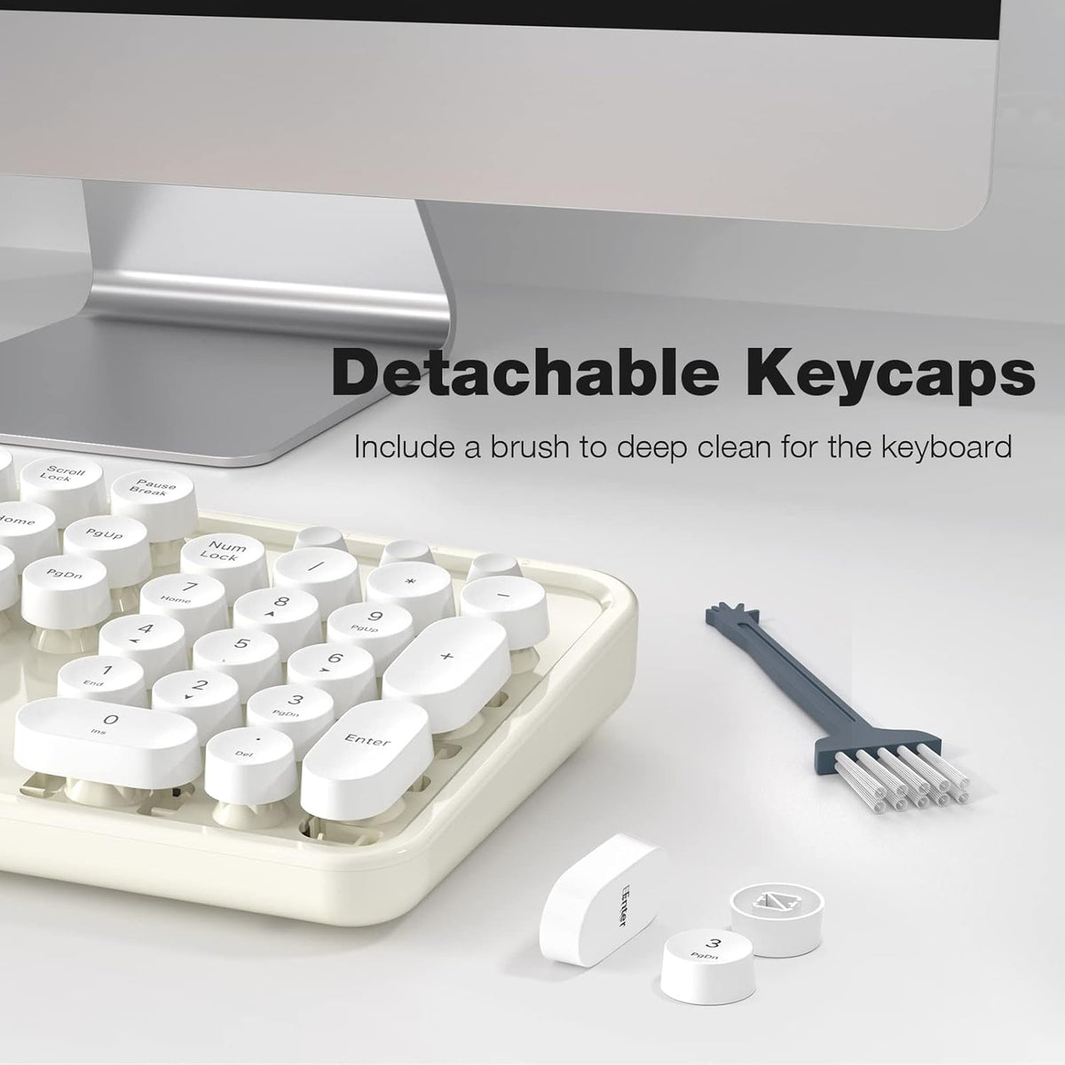 KNOWSQT Wireless Keyboard and Mouse Combo - White-Milky Full-Sized 2.4 GHz 104 Keys Typewriter Cute Keyboard, Round Keycap and Optical Mouse for Windows, Computer, PC, Laptop, Desktop