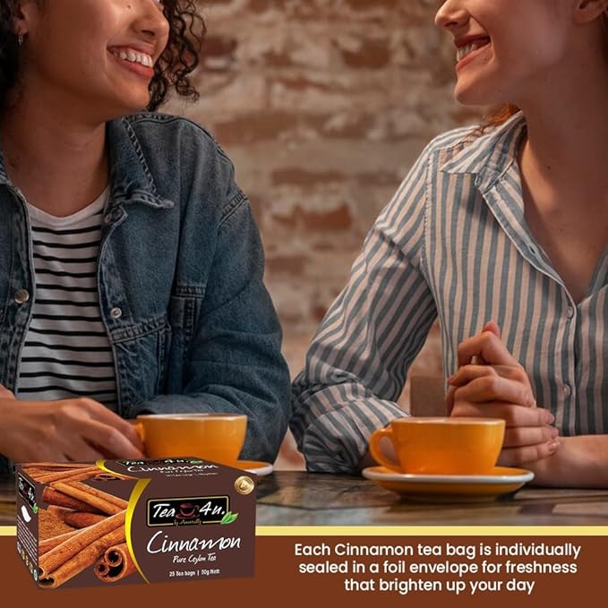 Tea4U Flavored Black Ceylon TeaBags (Cinnamon) - Ideal Quality from Sri Lanka's Finest Leaves and Expertly Blended - 25 Count
