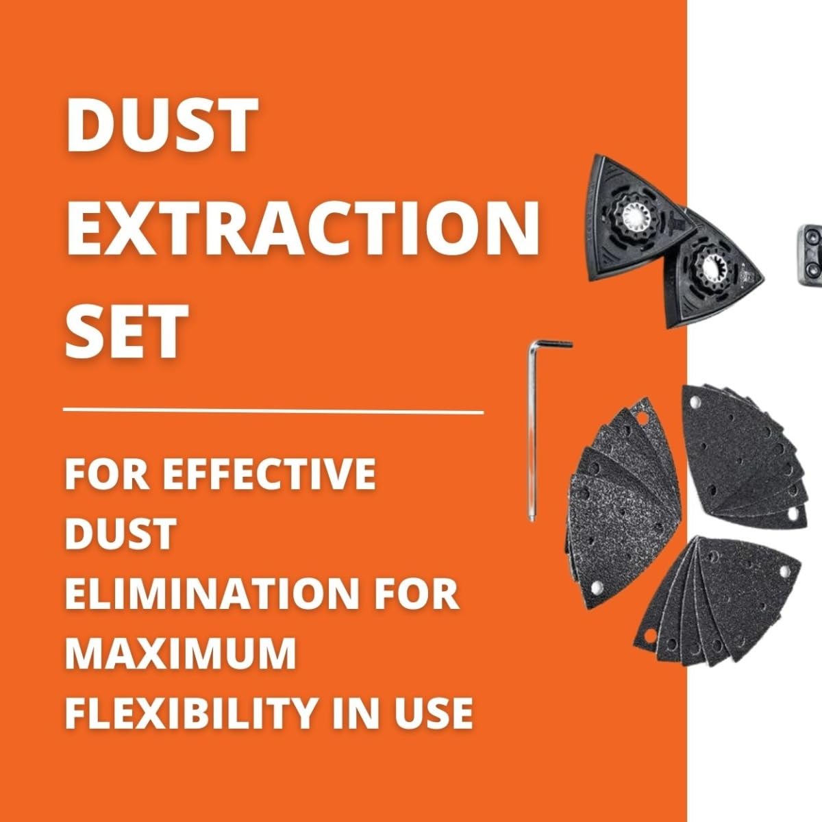 Fein Dust Extraction Set for MultiMaster Tools - Includes Rotatable Suction Hose, (2) Perforated Sanding Pads and (15) Assorted Sanding Sheets - 92602102000