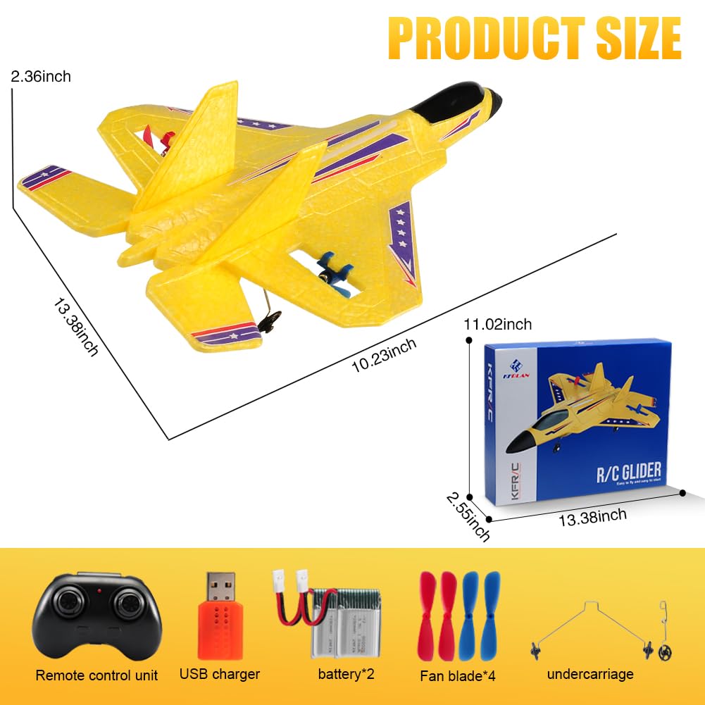 Fremego F22 RC Airplane 2.4GHz Remote Control Plane with Gyro Stabilizer, LED Lights & Dual Batteries, Easy Fly RC Glider for Kids Boys Adults Beginners(Yellow)
