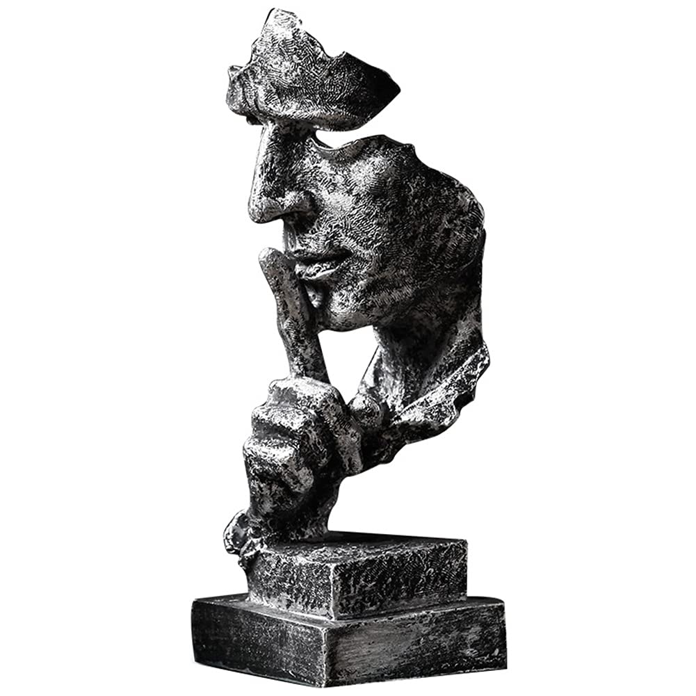 Scekackdv Silence is a Golden Statue Modern Mens Creative Office Home Room Decorations Sculpture Friends Bookshelf Decorative 4.7 x 4.3 x 13.18in(Silver) Modern Home Décor