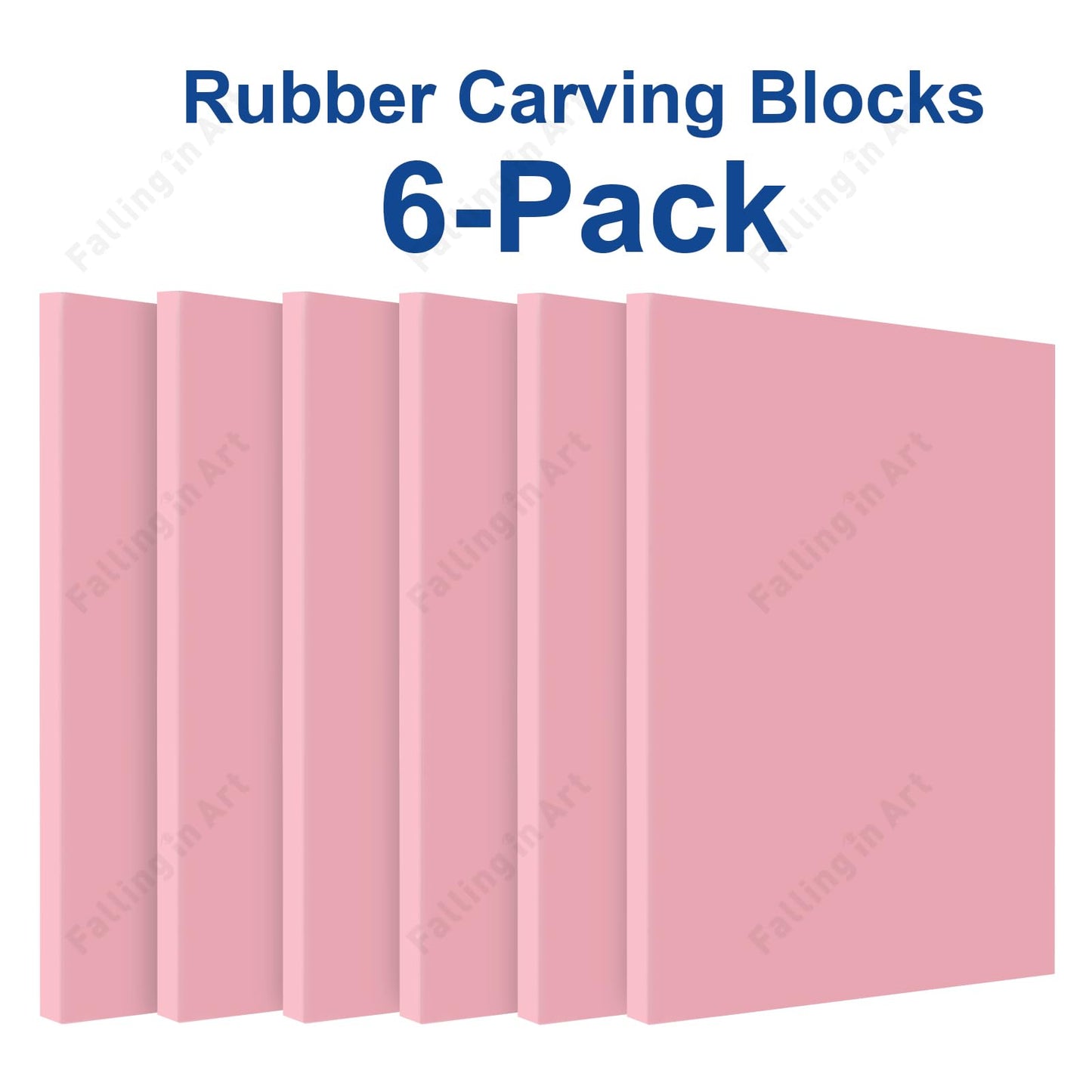 Falling in Art 4 x 6" Pink Rubber Carving Blocks, 6 Pack Soft Linoleum Blocks for Printmaking, Stamp Making, and DIY Crafting, 4/17" Thick