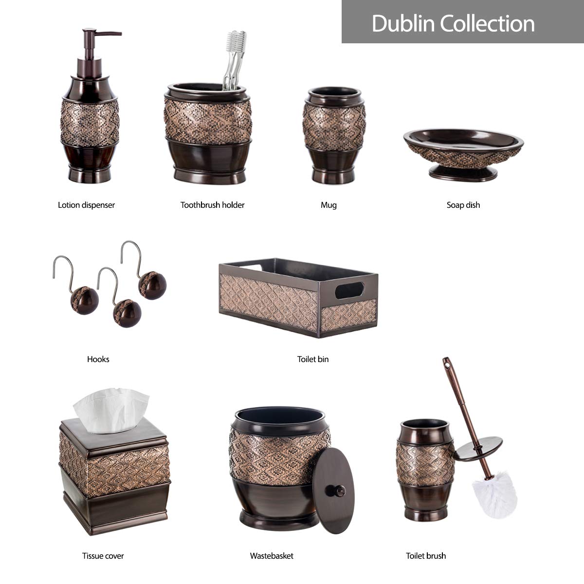 Creative Scents Dublin Brown Small Trash Can with Lid 1.26 Gal / 4.8L - Decorative Oval Waste Basket, Durable Resin Slim Bathroom Covered Garbage Can Wastebasket Bin for Diaper/Paper