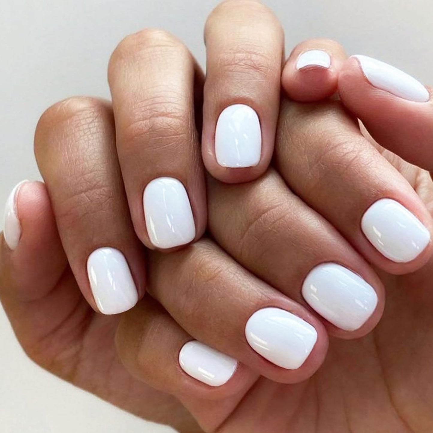 GLAMERMAID Press On Nails Extra Short Square, Jelly Soft Gel Fake Nails Round Squoval, Natural Nude Pink False Nails Tip, Pure White Fake Nails Short Squoval, Natural Round Square Glue on Nails Glossy