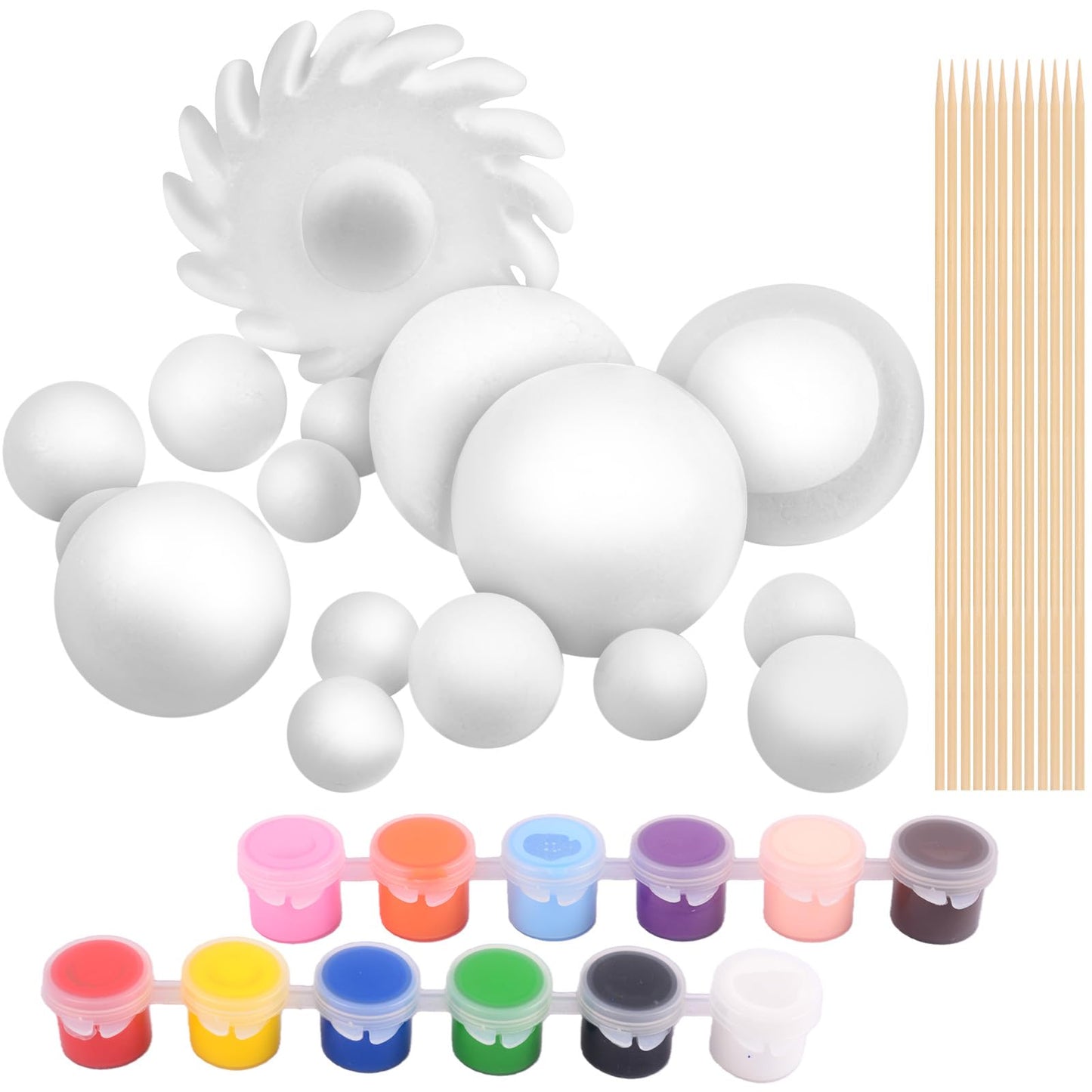Solar System Model Foam Ball Kit, Planet Model Crafts Includes 14PCS Mixed-Sized Balls, 12 Color Pigments, 12PCS Long Sticks, 2PCS Painting Brushes for School Classroom DIY Projects, Science Projects
