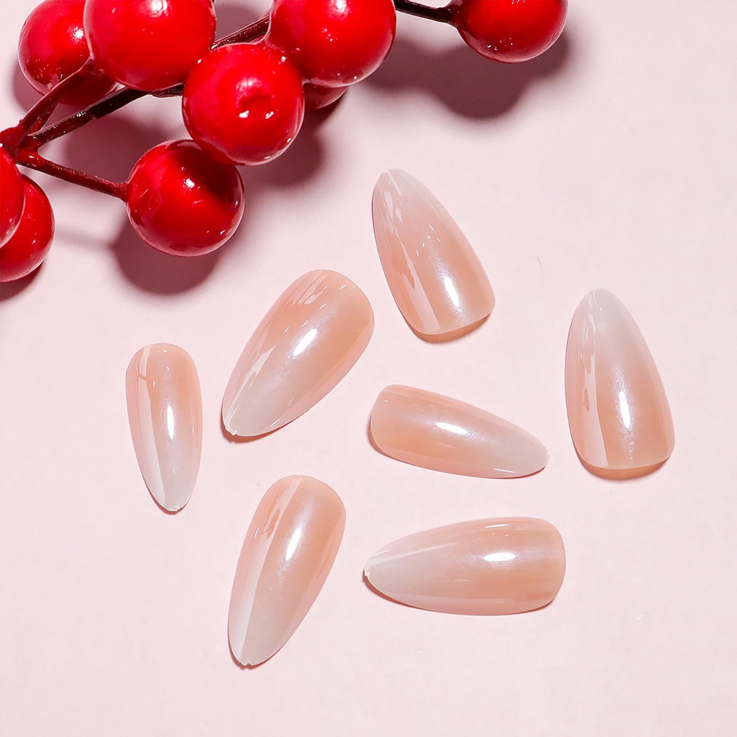FJSMTOPl Ombre Press on Nails Almond Fake Nails with Design Chrome False Nails Press ons Medium Glossy Full Cover Acrylic Glue on Nails Artificial Stick on Nail for Women Manicure 24Pcs