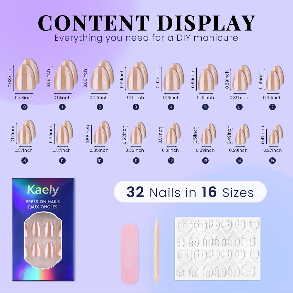 evpct Pale Nude Glazed Press on Nails Short Oval, Short Oval Chrome Metallic Aurora Stick on Nail for Women, Reusable Full Cover Soft Press on Fake Nail Perfectly Fit with Glazed Design Salon Quality