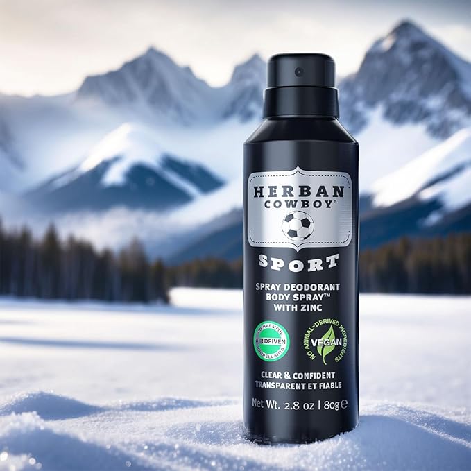Herban Cowboy Dry Spray Deodorant Sport – 2.8 oz Men’s Dry Spray Deodorant Enhanced with Parsley, Rosemary & Sage No Parabens, No Phthalates & Certified Vegan (1 Pack, Sport)