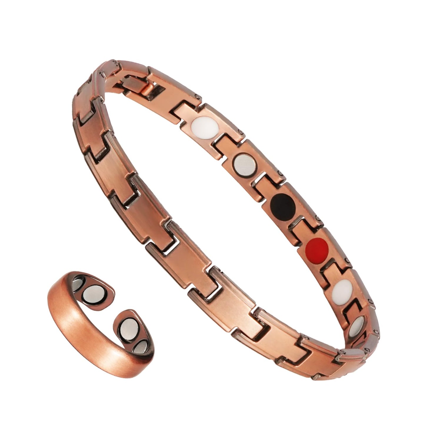 Aojudic Magnetic Copper Bracelet for Women - 99.99% Pure Solid Cuff with Neodymium Magnets, Pain Relief & Improved Circulation, Premium Wellness Jewelry with Free Copper Ring