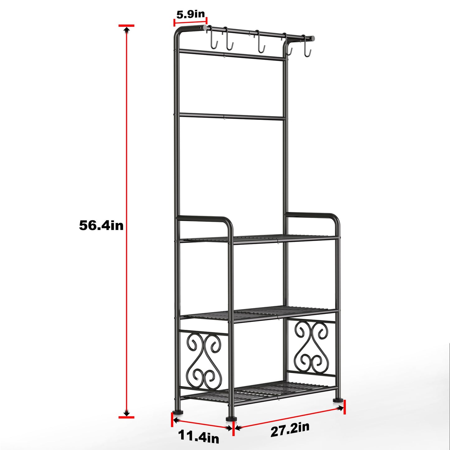 Plant Stand Indoor Outdoor Heavy Duty Metal - 56.4" Tall 3-Tier Shelf for Multiple Plants, Flowers, Rustproof Black Storage Rack for Patio, Balcony, Living Room, Garden, Includes Hooks&Adjustable Feet