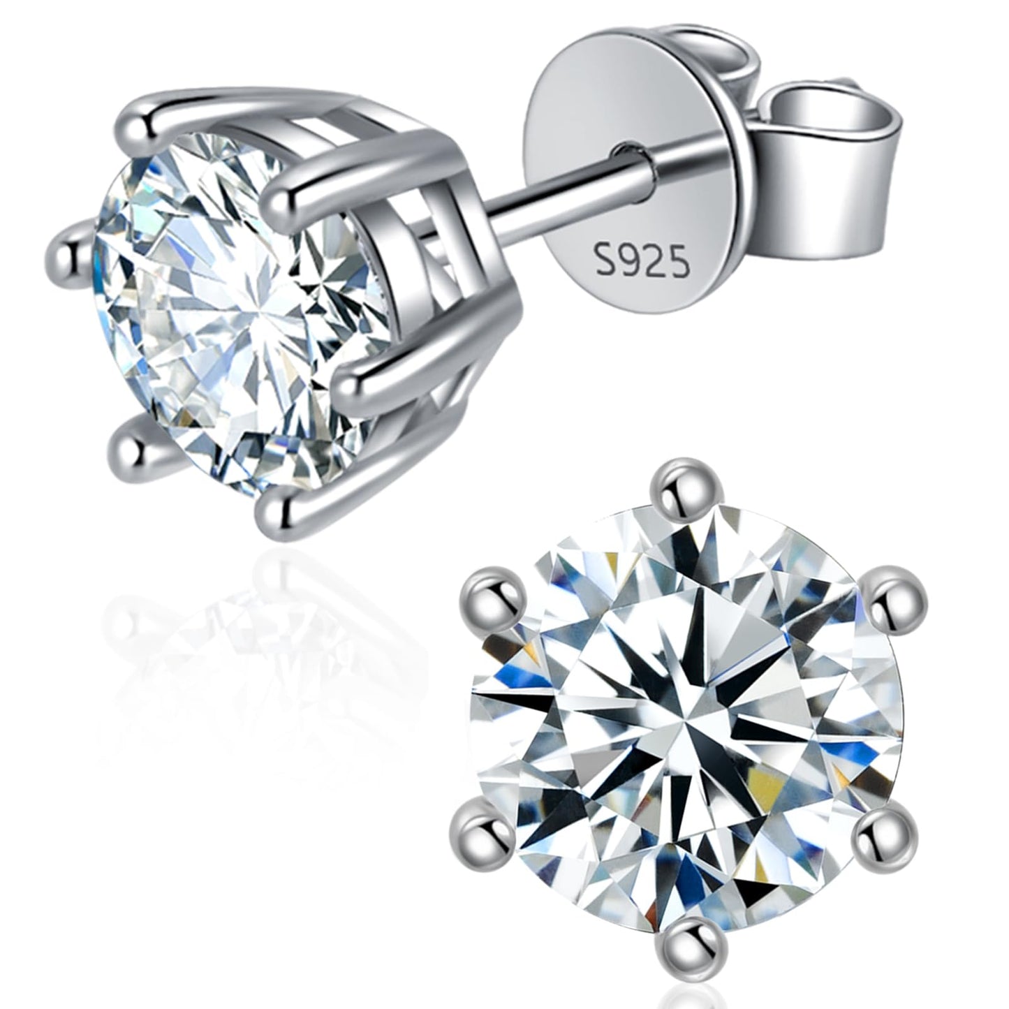 Moissanite Stud Earrings for Women Men, 1-6CT 6-Prong D Color Ideal 925 Sterling Silver Earrings with Certificate of Authenticity (2CT)