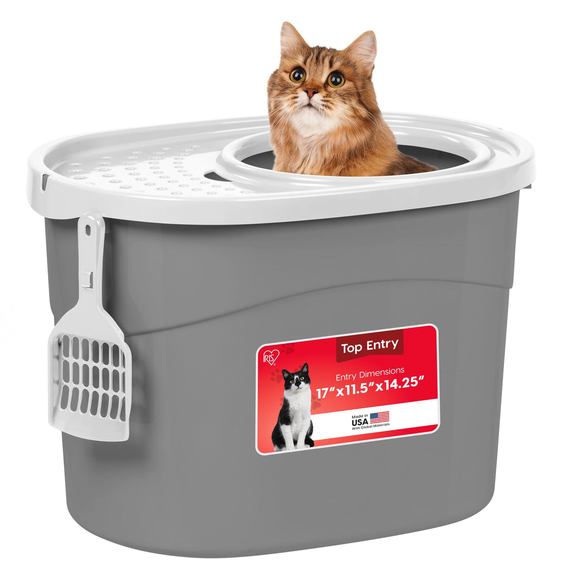 IRIS USA Top Entry Cat Litter Box, Hooded Privacy, Large, Black/Gray