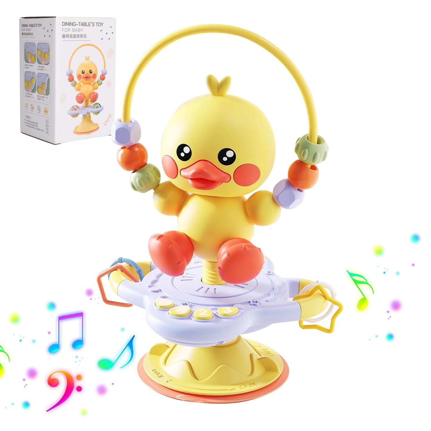 lebowen Baby Musical Toy, Duck Suction Cup High Chair Table Soother, Grip and Spin Toy, Interactive Development, Suitable for 10-36 Months, Baby Gift, Excellent Birthday Present Choice