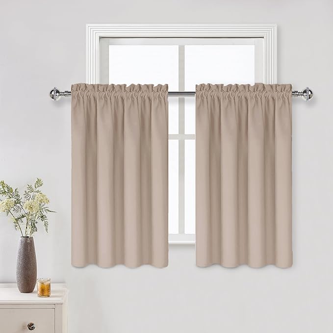 DWCN Blackout Curtains for Living Room Thermal Insulated, Energy Saving & Noise Reducing Bedroom Curtains, Camel, W 42x L 36 Inch, Set of 2 Rod Pocket Curtain Panels