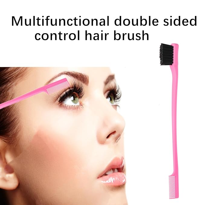 6Pack Double Sided Edge Control Hair Brush Professional Edge Control Hair Brush Comb Set, Dual-Sided Bristle Design, Pink Purple Black