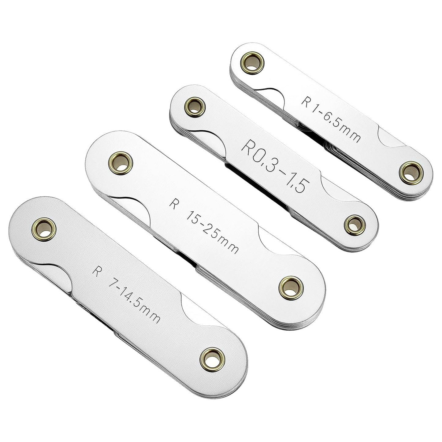 QWORK 4 Pack Radius Gauge Set, Precision Stainless Steel Measurement Tool for Convex & Concave Surfaces, R0.3-1.5mm/ R1-6.5mm/ R7-14.5mm/ R15-25mm