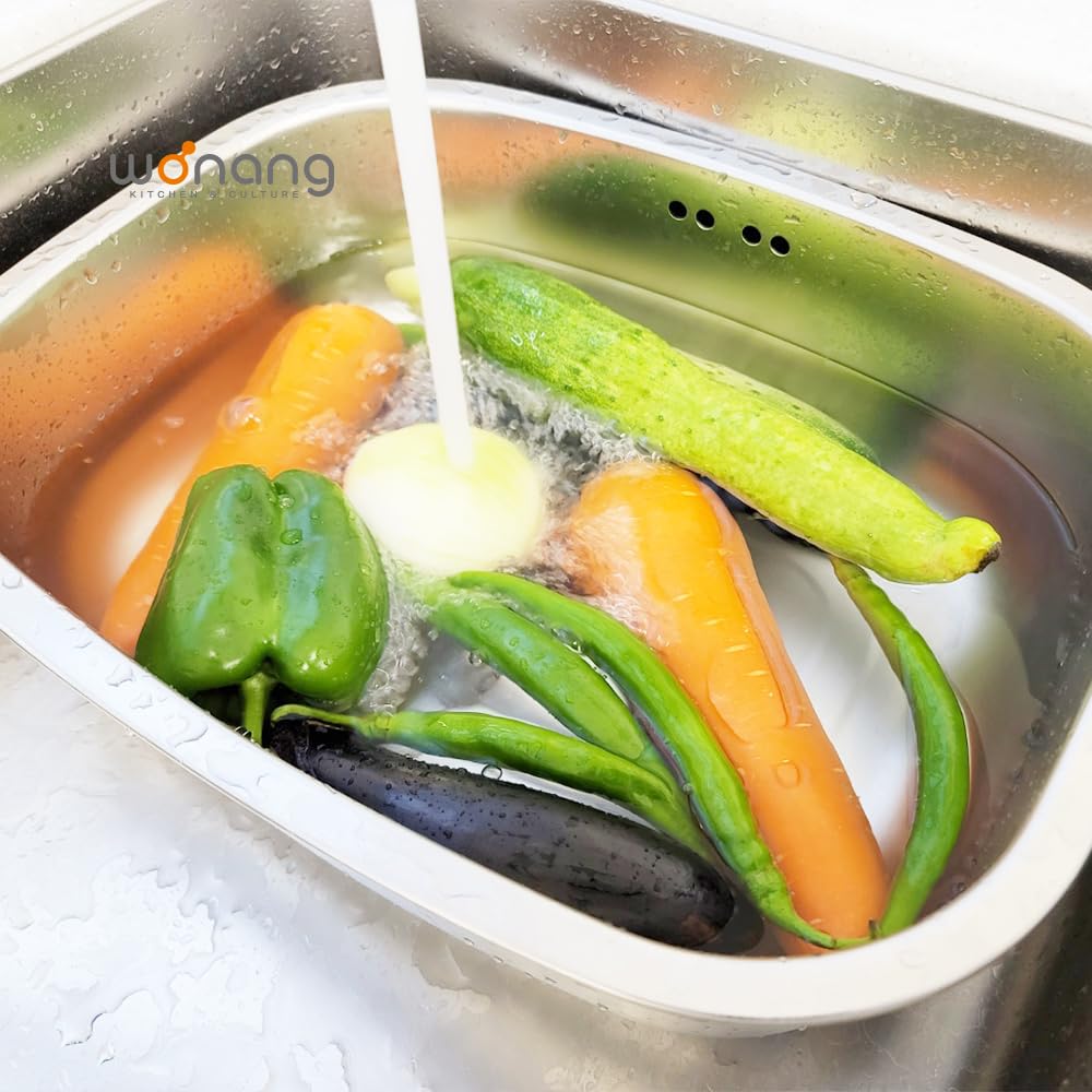 WANANG Stainless Steel Dishpan 9.9L/ Large Washing-up Bowl 9.9L, Multipurpose Kitchen Sink Bowl, Dish Tub, Vegetable Washing Basin (15.35L x 11.8W x 4.72H inches)