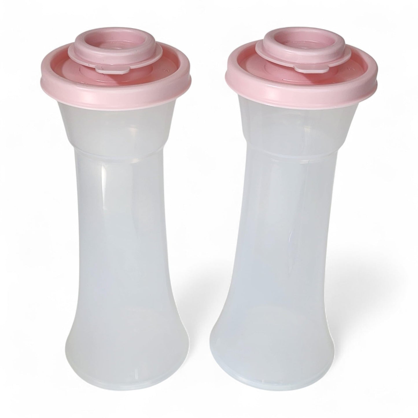 Tupperware Large Hourglass Salt and Pepepr Shaker Set Powder Pink