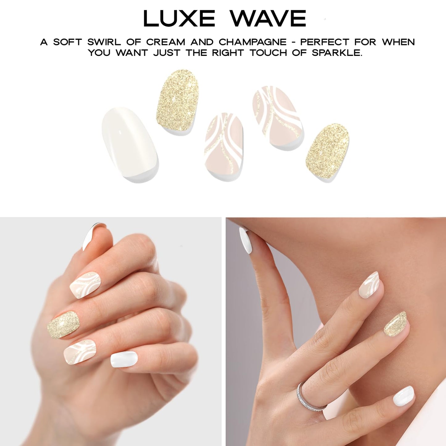 Adora Couture Semi Cured Gel Nail Strips with 20 Pieces - UV Gel Stickers, Manicure Kit, Easy Application Wraps Includes Prep Pads, Nail File, Wooden Stick - UV Light Required (Luxe Wave)