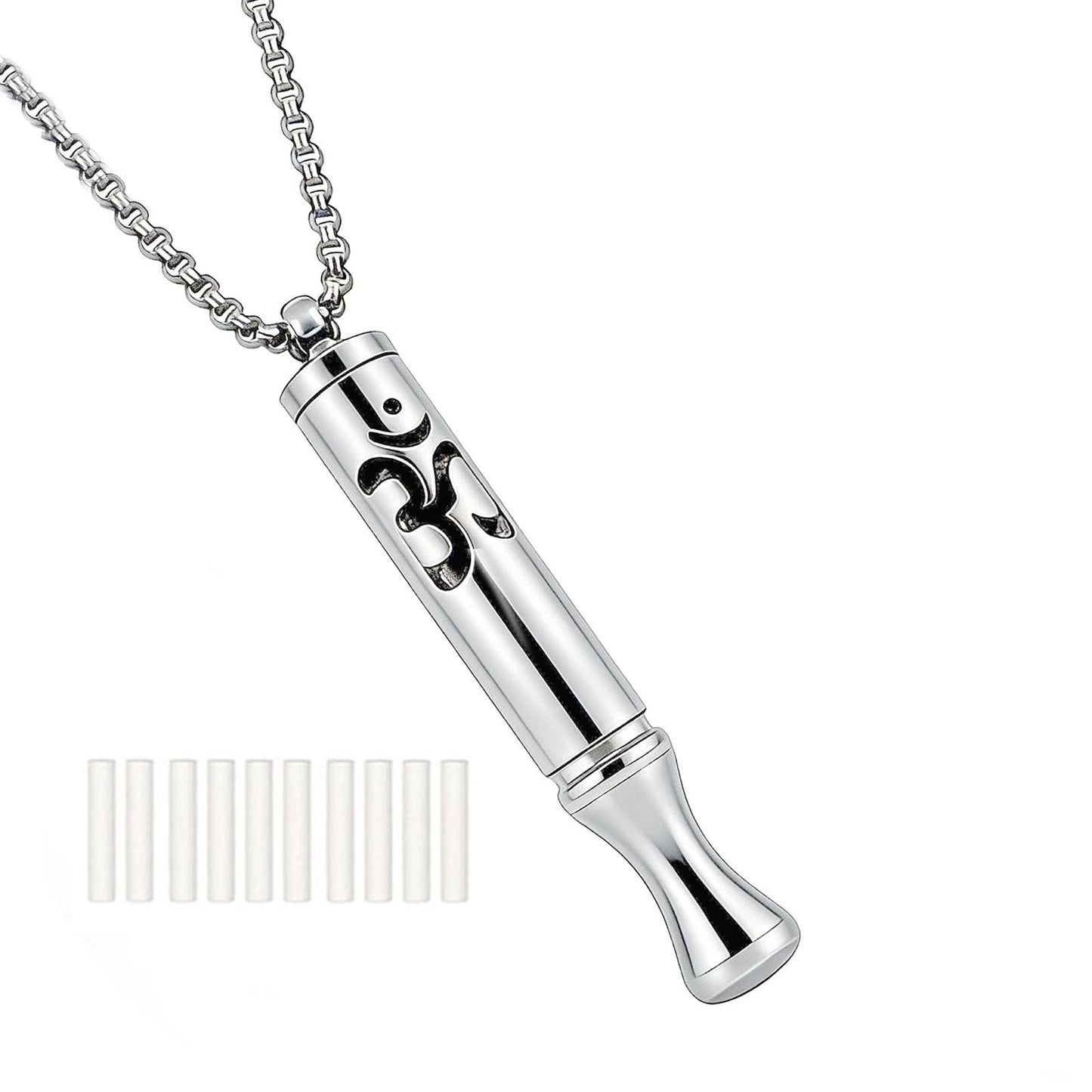 phaxud Stainless Steel Mindful Breathing Necklace with Aromatherapy Diffuser & Guided Meditation Cards, Calming Relaxation Tool for Meditation & Healthy Habit (Necklace, Silver)