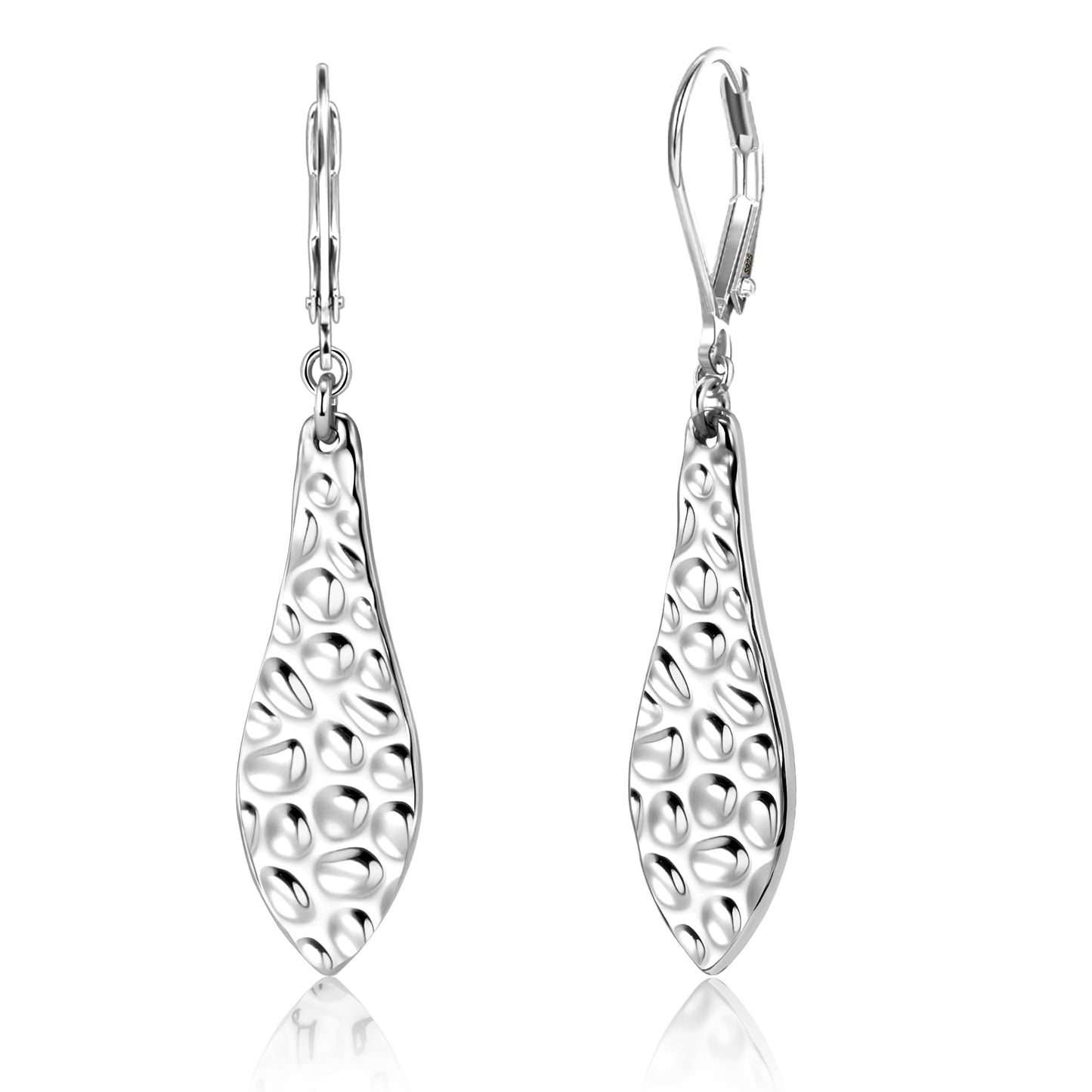 ALEXCRAFT 925 Sterling Silver Teardrop Dangle Earrings for Women Trendy Lightweight Hypoallergenic Hammered Jewelry Long Leaf Teardrop Dangling Drop Earrings Silver French Hook Leverback Earings