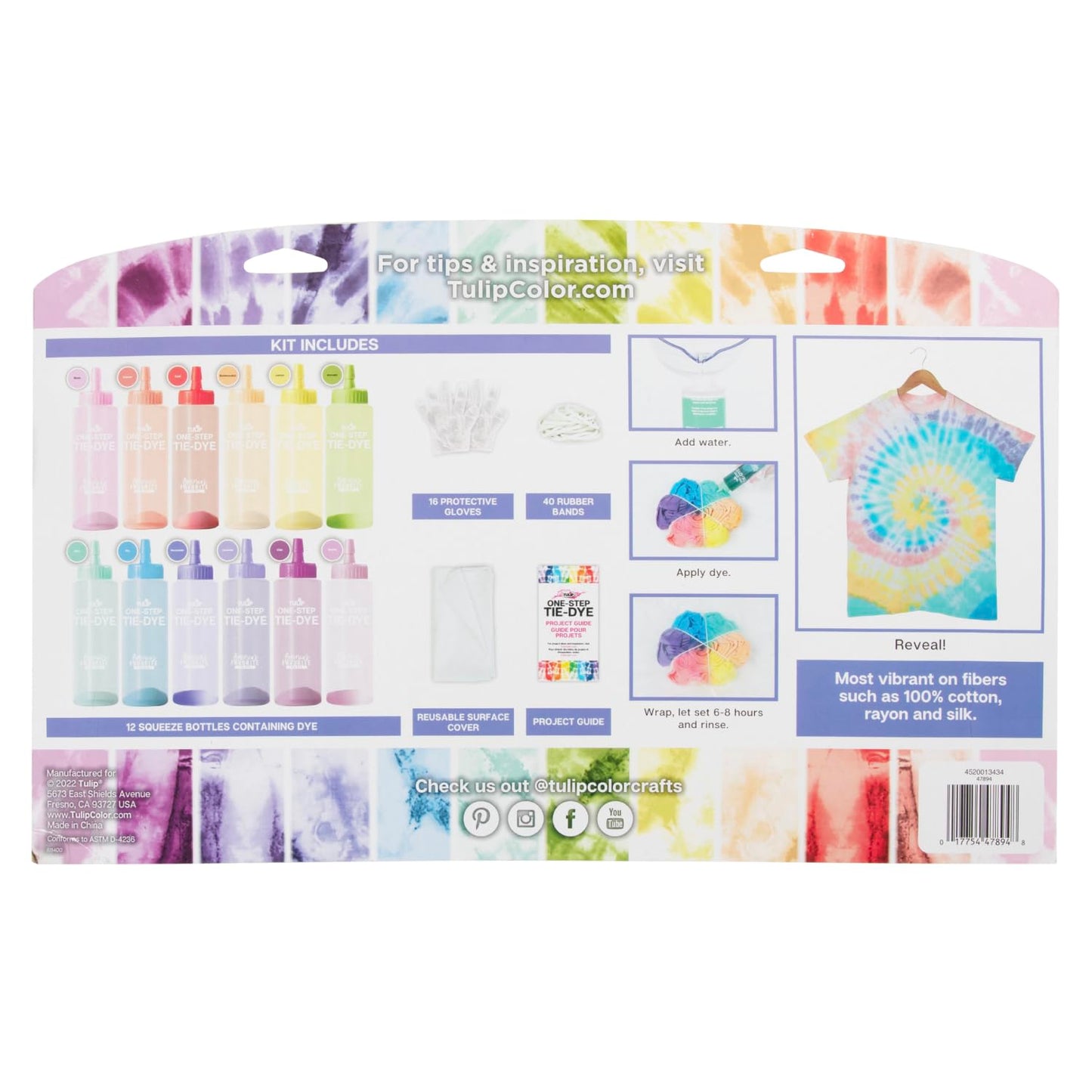 Tulip One-Step Tie-Dye Pastel Party Kit, Easy Large Group Activity, Permanent Designs for Fabric, 12 Colors