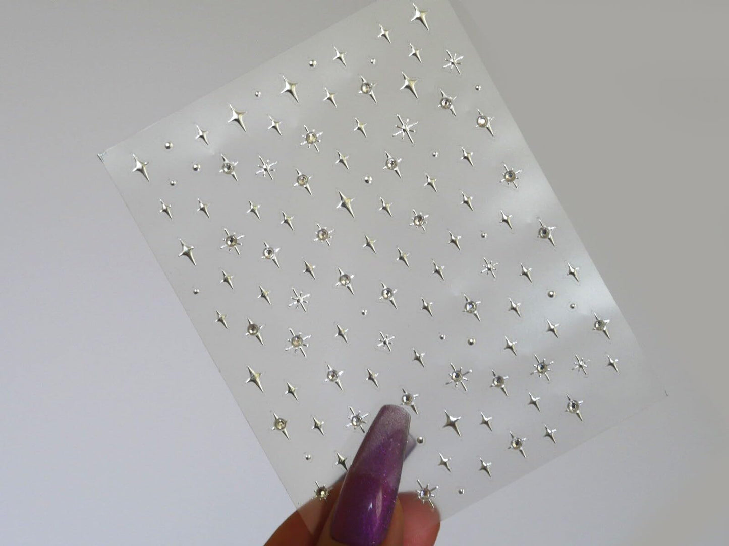 Gilding Silver Halo Crystals Stars Nail Stickers/Twinkle, Winkle, Little Star Peel Off Sticker/Rhinestone Decals 4-Pointed Star Nails (2 Sheets)