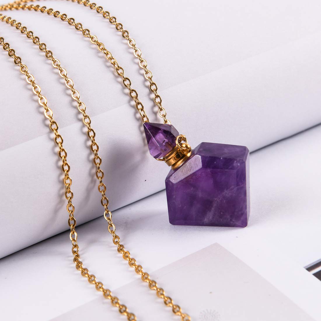 YGLINE Crystal Necklaces Faceted Crystal Stone Perfume Bottle Pendant for Women Diffuser Necklaces