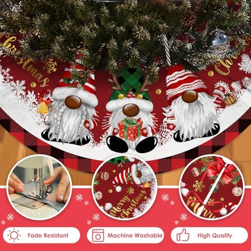 Christmas Tree Skirt, Gnomes Tree Skirts 48 Inch, Christmas Trees Decoration, Xmas Decor Mat for Indoor Outdoor, Xmas Skirts, Gnomes Holiday Decoration
