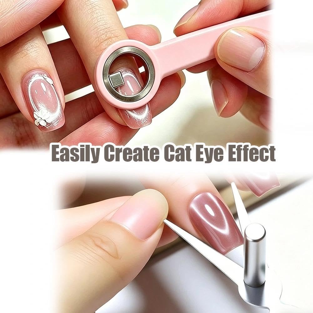 Ring-Shaped Cat Eye Magnet for Nails,Strong 2-in-1 Circle & Y Shape Nail Magnet Tool,Portable Cat Eye Nail Art Tool Wide Beam French Heart Effect for DIY,Beginners & Nails Artists(2pc-B)