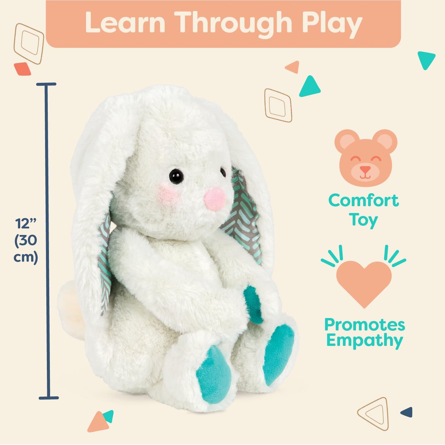 B. toys – 12-Inch Plush Bunny Soft & Cuddly Plush Rabbit Toy Washable – Happy Hues – Peppy Mint Bunny – 0 Months+