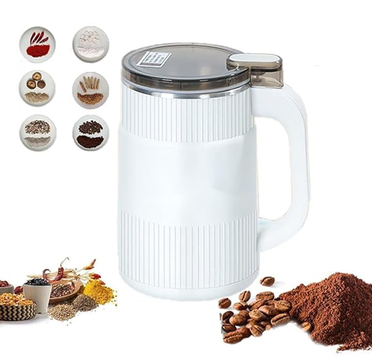 Household Small Powder Grinding Machine, Grain mills, Herb Grinder, Spice Grinder, Electric Coffee Grinder, Multifunctional Grinding Machine with 304 Stainless Steel Blade (White)