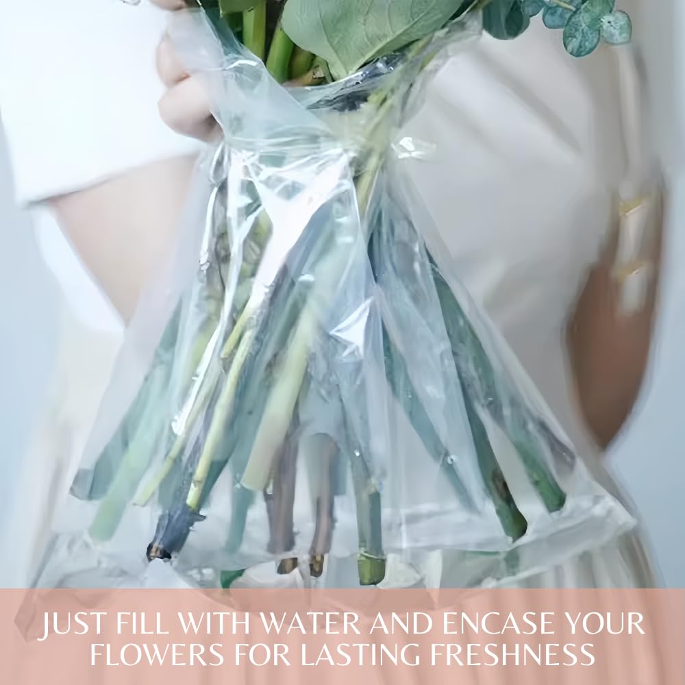 BBJ Wraps Clear Plastic Florist Supplies Water Retainer Bag for Flower Bouquet Wrapping, 12x12Inch, 100 Pcs