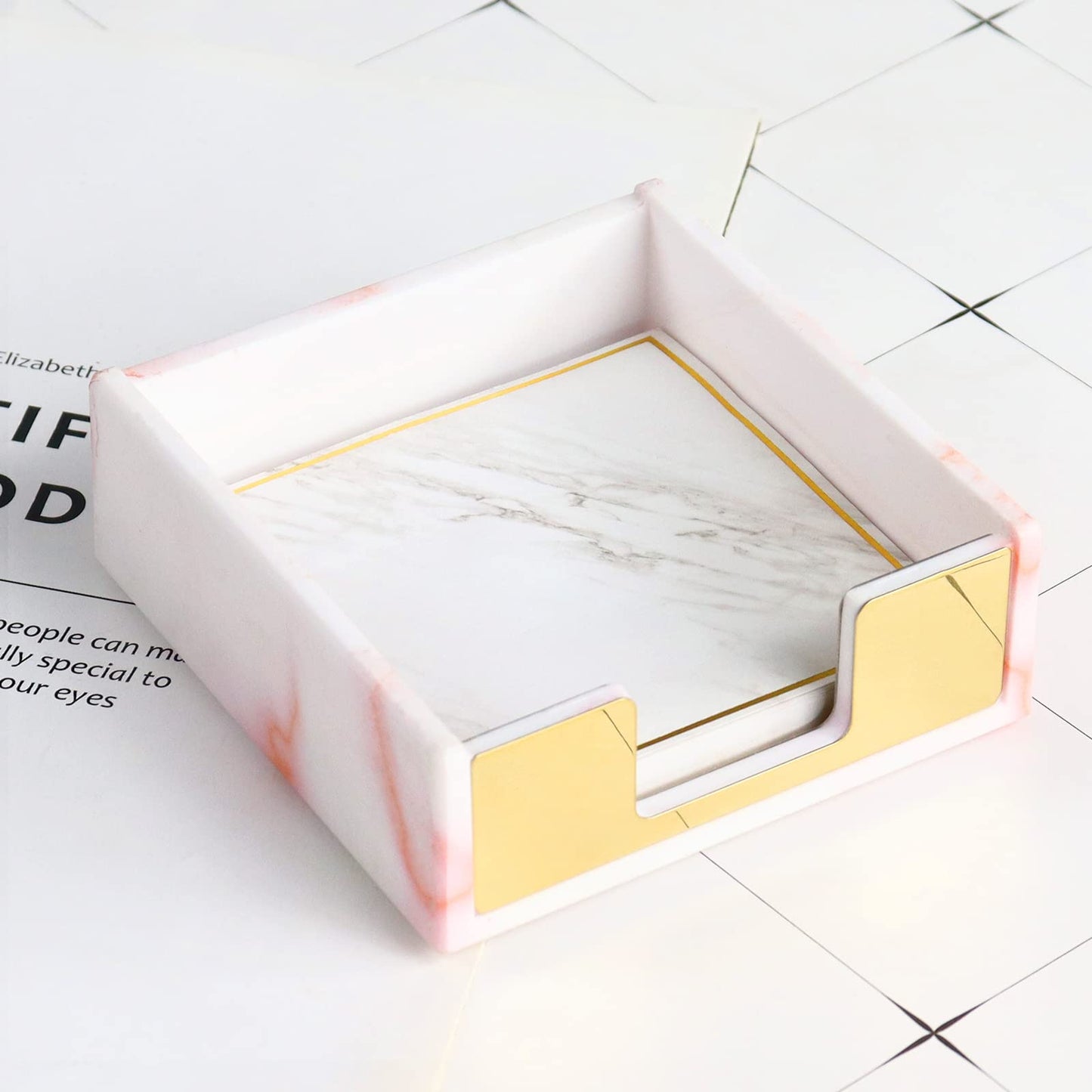 etspolt Sticky Note Holder Marble Pink Sticky Note Dispenser Acrylic Notepad Holder Sticky Note Pad Holder for Desk Organizer Office Supplies