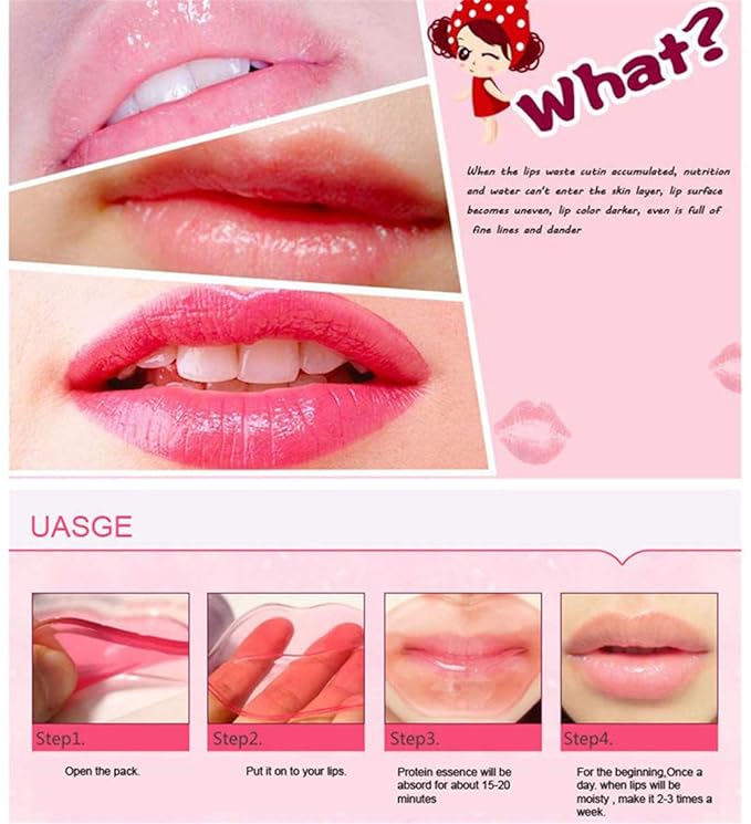 30PCS Collagen Lip Mask,Crystal Moisturizing Lip Mask Sheet Lip Patches for Dry Lips & Anti-Chapped, Lip Care Pads, Plumping Your Lip, Rose Pink
