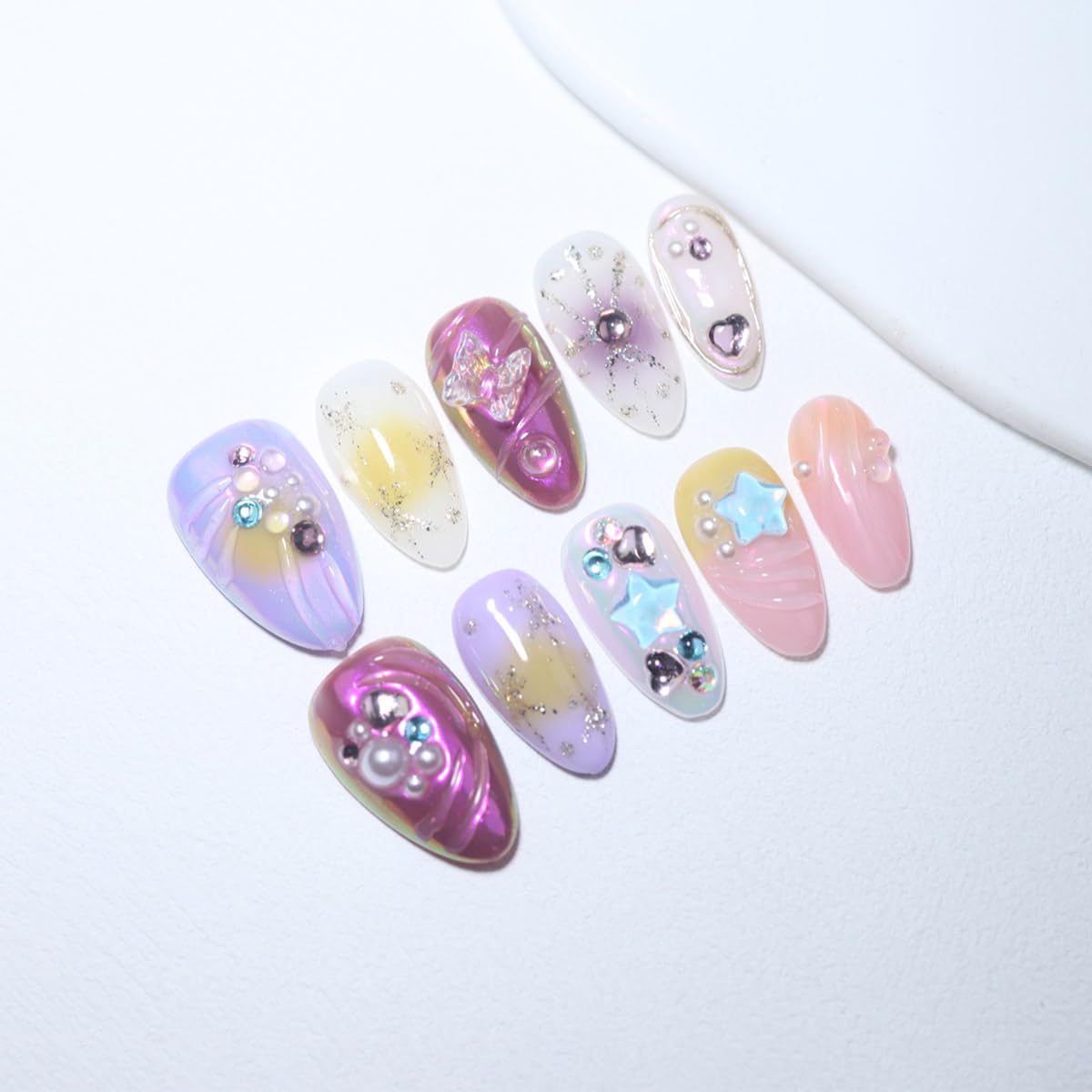 10 Solid Color Handmade Press On Nails | French design False Nails | Skip Salon Trips, Easy to Apply & Remove, Reusable (RR03,XS)