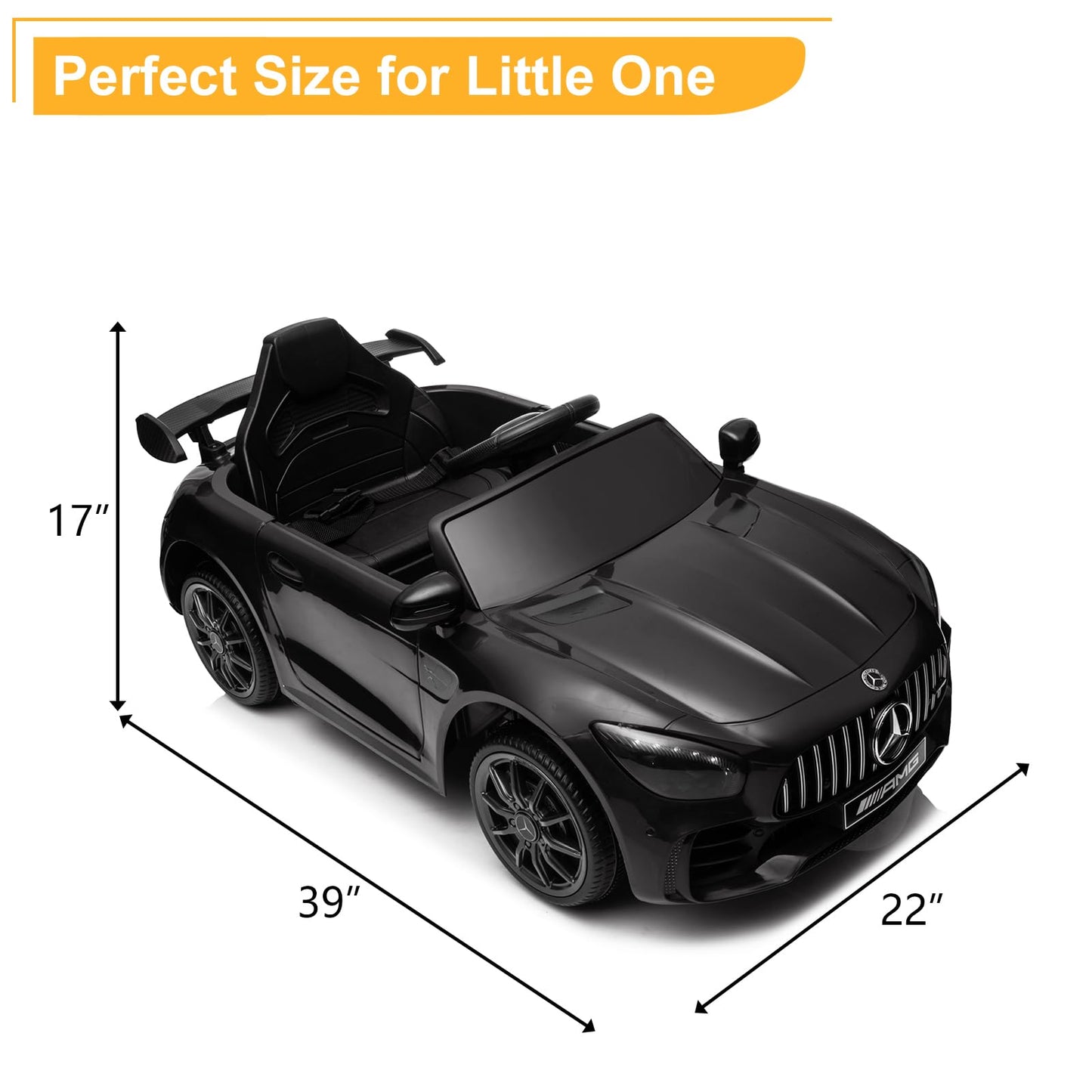 Winado 12V Ride on Car, Licensed Mercedes Benz AMG GTR Battery Powered Electric Vehicle, w/Parent Remote, Wider Seat, LED Lights, Openable Doors, MP3 Player, Smooth Start, 3 Speeds - Black
