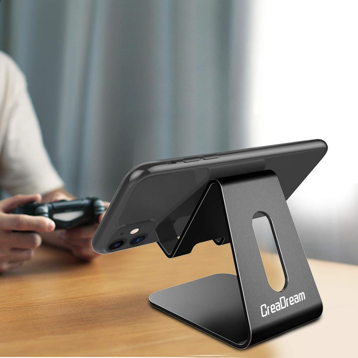 CreaDream Cell Phone Stand, Cradle, Holder, Aluminum Desktop Stand Compatible with Switch, All Smart Phone, iPhone 11 Pro Xs Max Xr X Se 8 7 6 6s Plus SE 5 5s-Black