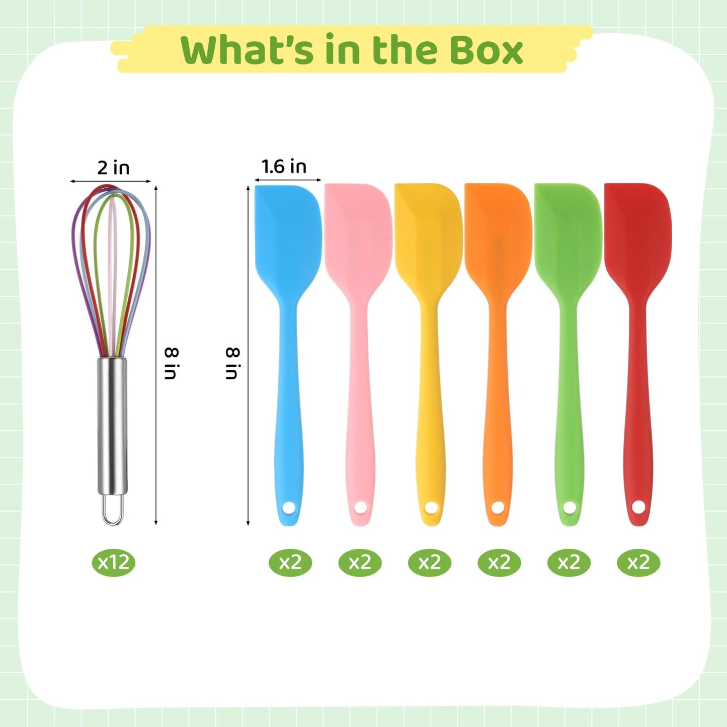 24 PCS Silicone Spatula and Whisk Set, 8 in Colorful Mini Silicone Spatulas and Whisks, Non Stick Flexible Kitchen Mixing Tools for Baking Cooking Party Supplies