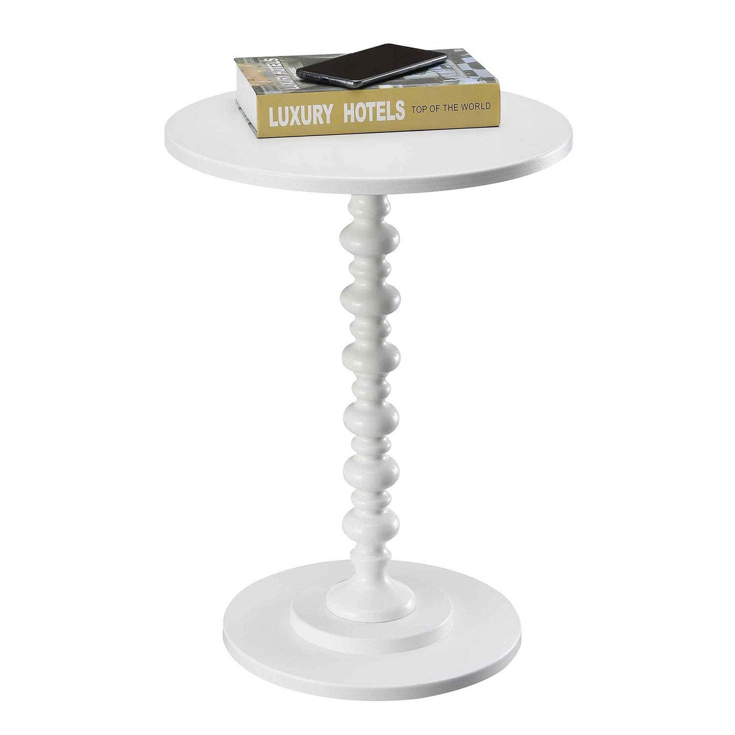 Convenience Concepts Palm Beach Spindle Table 17.75" - Traditional Round End Table for Living Room, Turned Solid Wood Side Table, Classic Display Pedestal Table, White