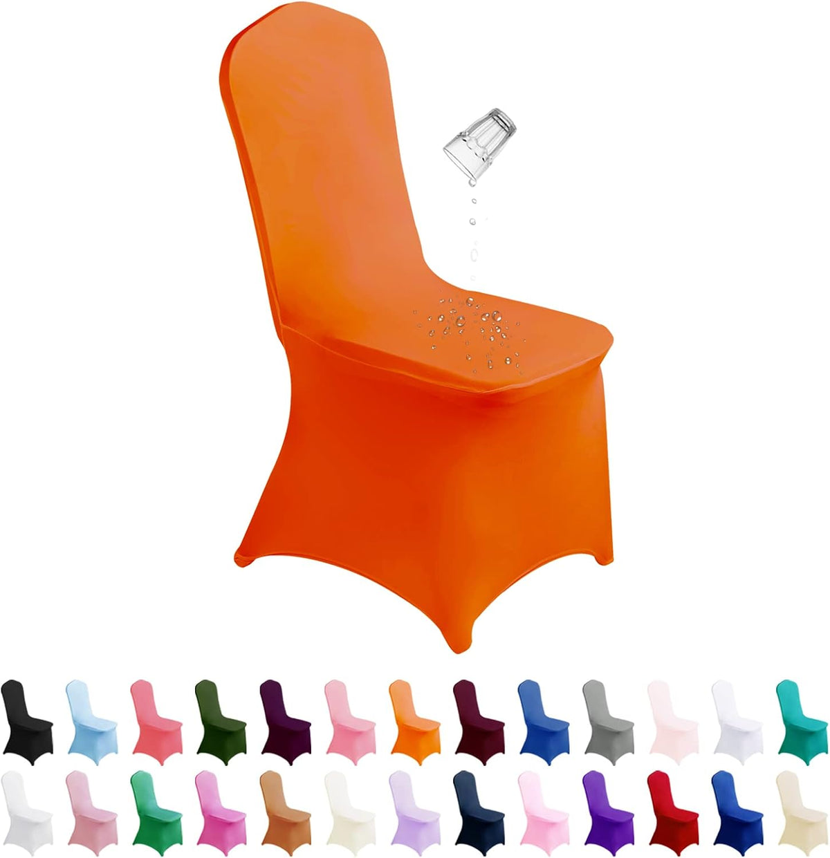 SUPERO Orange Chair Cover 25PCS, Polyester Spandex Waterproof Stretch Dining Chair Covers, Protector for Party, Banquet, Wedding Event, Hotel