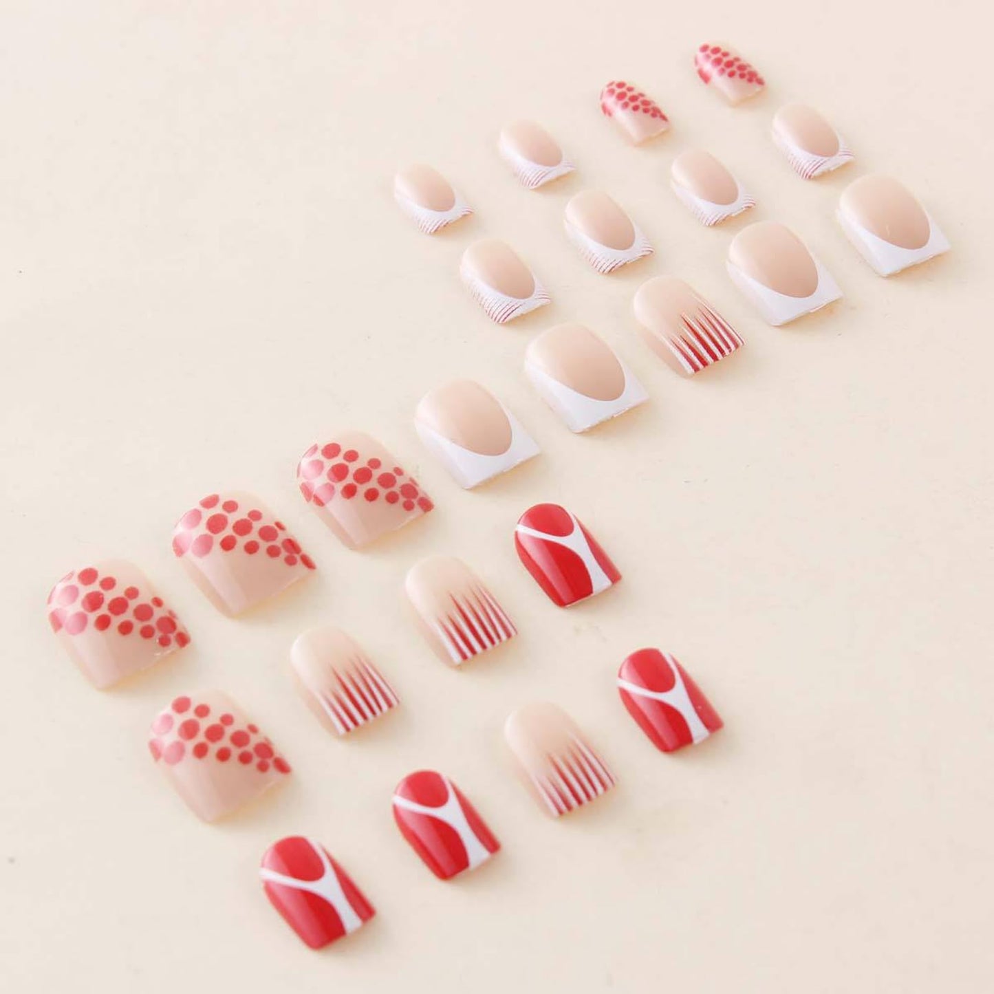 IMSOHOT Red Press on Nails Short Square Fake Nails White French Tips False Nails Squoval Glossy Full Cover Acrylic Stick on Nails for Women Girls 24Pcs
